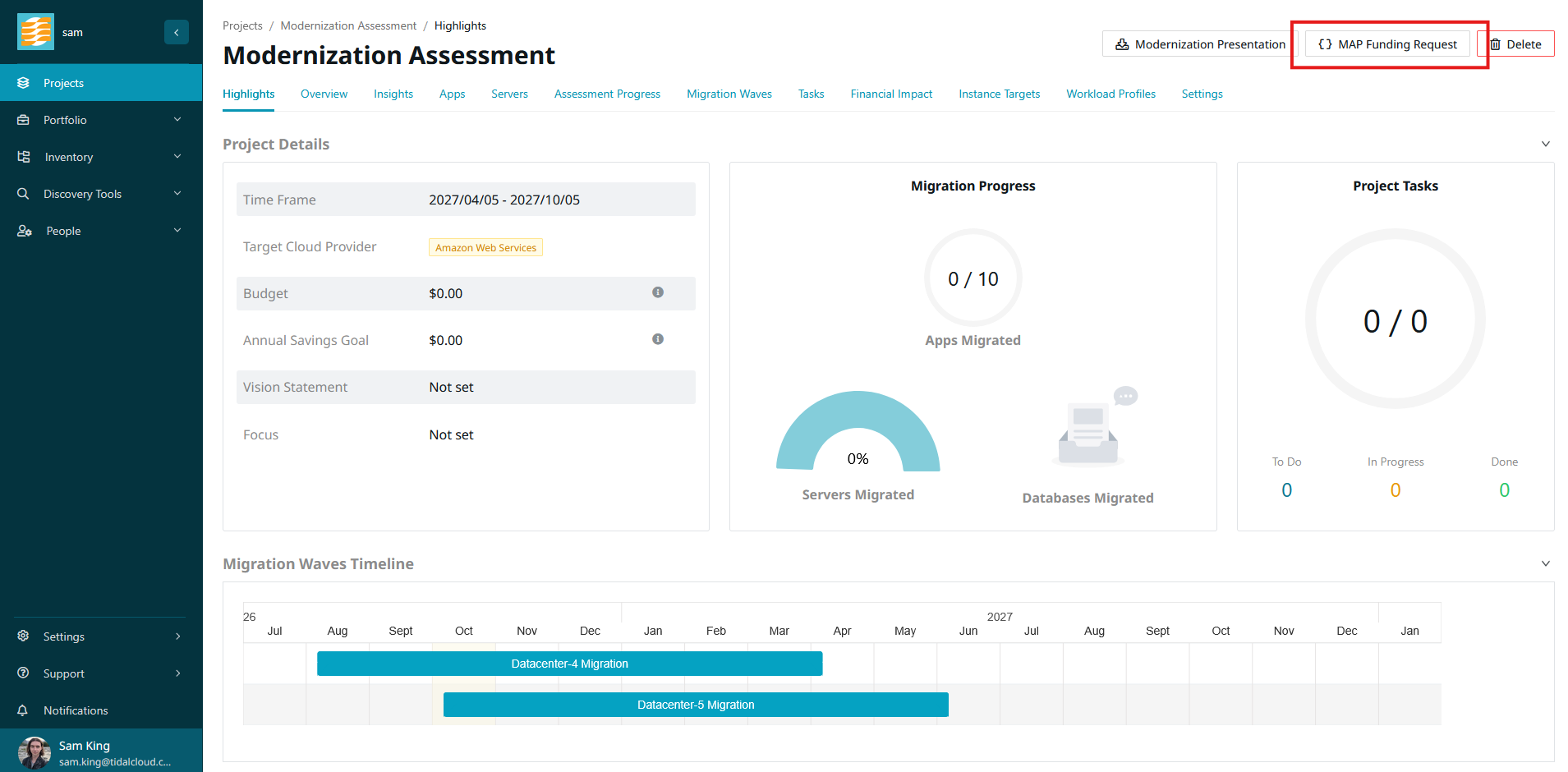 the MAP Funding Request button on the project view