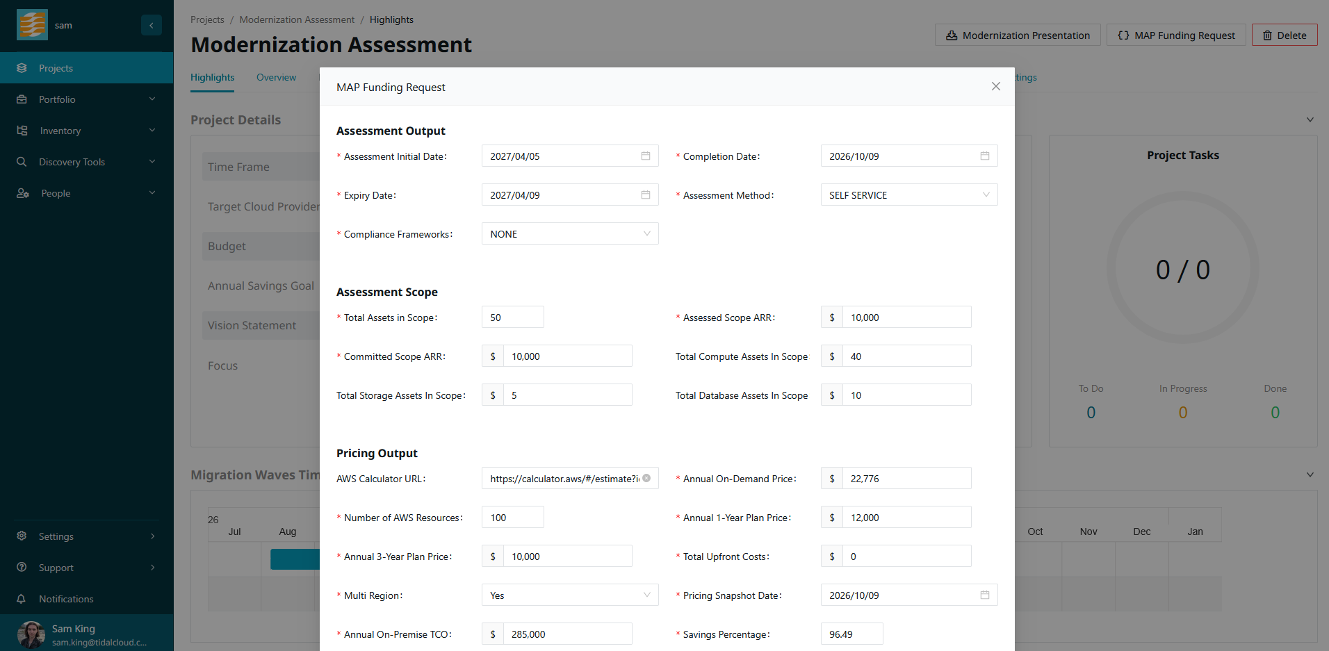 the MAP Funding Request validation modal