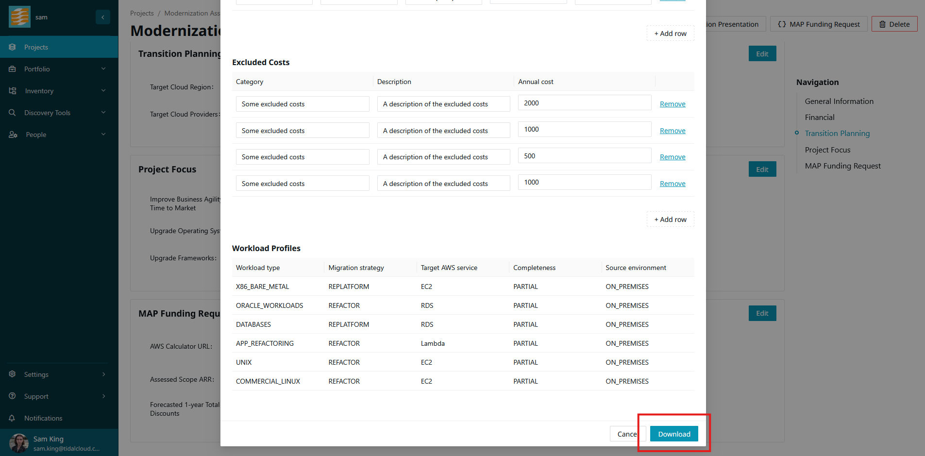 downloading the MAP Funding Request as JSON