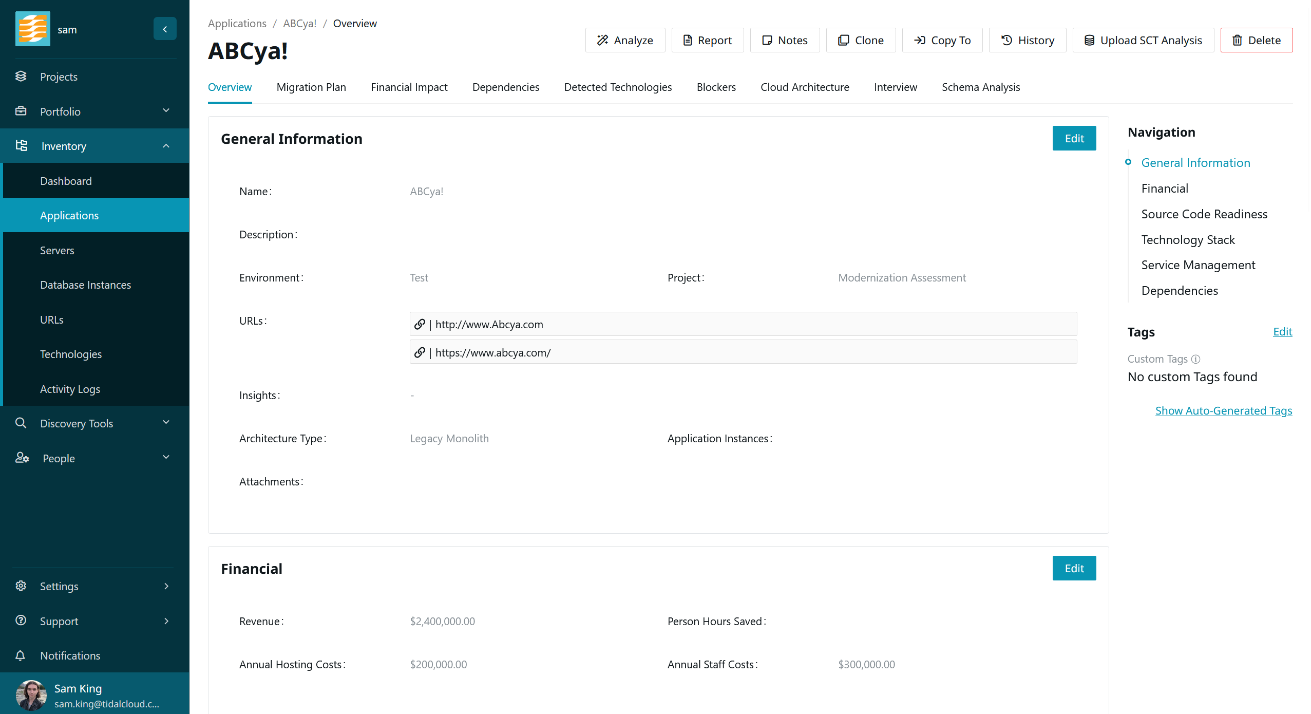 screenshot of the application overview